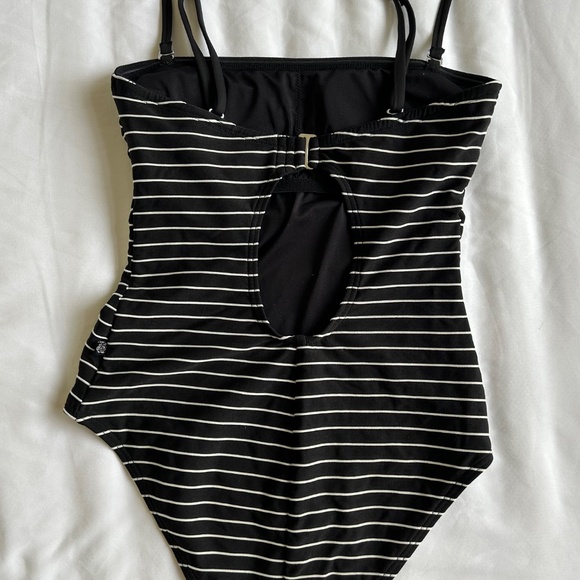 La Vie En Rose One Piece Swimsuit Size XS Black White Stripe Tank Aqua Rose - Picture 6 of 8